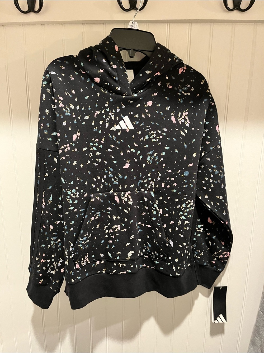 Adidas Black Splatter Pullover Hoodie with Pastel Accents Girl’s Medium 10/12